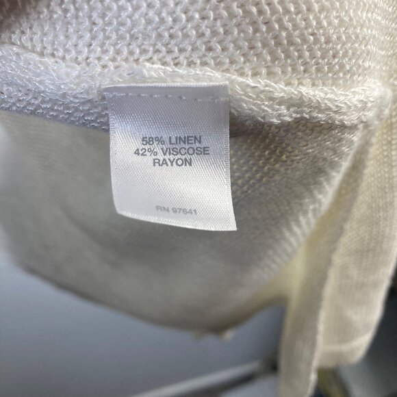 Womens J Jill Linen Blend Open Knit Cardigan 3/4 Sleeve Pockets L White - Picture 6 of 8